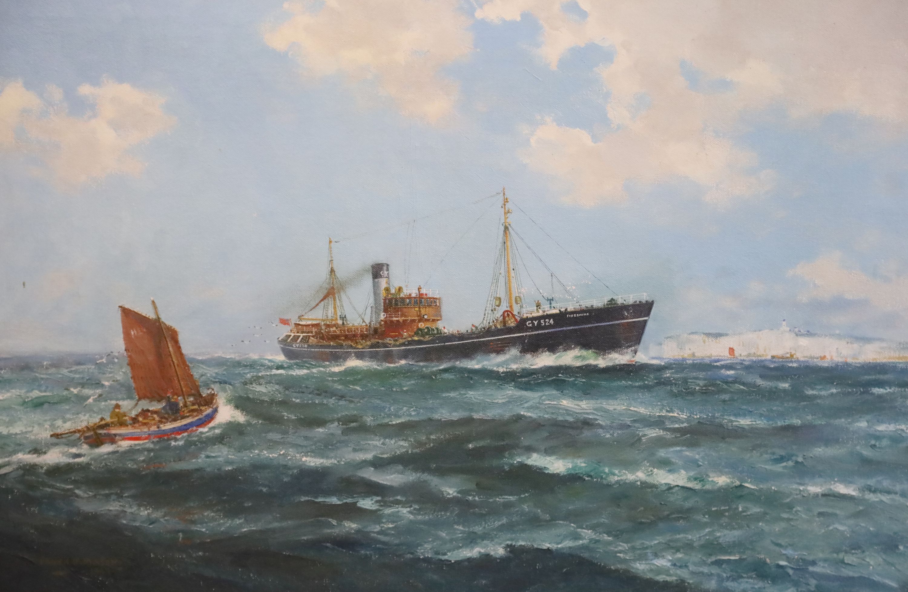 § Frank Herbert Mason (1921-2009) Steam trawler Ayrshire off Flamborough Head 20 x 29.75in.